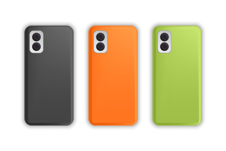 set of colored Phone Case Mockup. Vector illustrationのイラスト素材