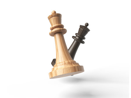 wooden chess queens floating on a white background. 3d illustrationの写真素材