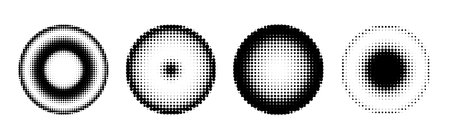 Circle halftones isolated. abstract dotted circles, round halftones geometric dots. vector illustrationのイラスト素材