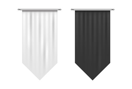 rectangular black and white pennant flags. hanging flags mock up. Vector illustrationのイラスト素材
