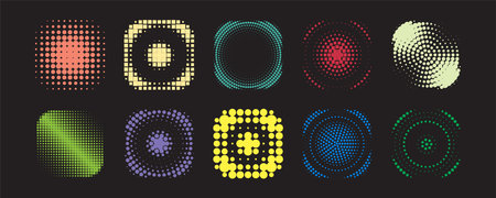 collection of halftone banners on dark background. Vector illustrationのイラスト素材
