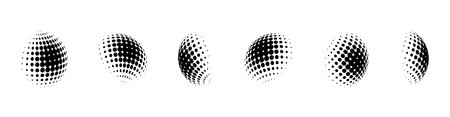 set of Dotted halftone 3D spheres. perspective halftone gradient texture globeのイラスト素材