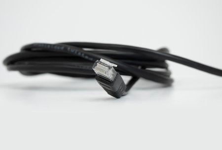 black network cable. Twisted-pair cable close upの写真素材