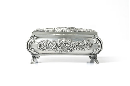 Vintage Metal Jewelry Box for Rings Earrings Necklace Storage. Silver Keepsake Box. High quality photoの写真素材