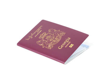 Georgian passport close up isolated on white backgroundの写真素材
