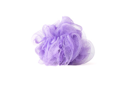 purple bath puff or sponge isolated on white background. High quality photoの写真素材