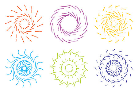 A series of colorful radial swirl circles. Vector illustrationのイラスト素材
