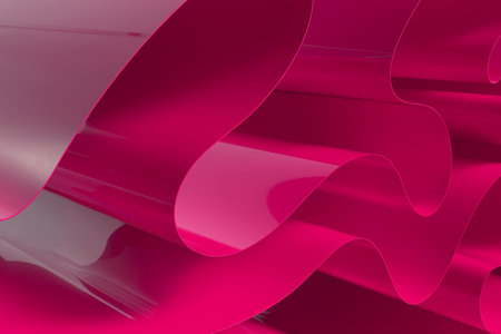 Vibrant pink translucent waves create an abstract design, showcasing curves and depth in a modern art style. 3d illustrationの写真素材