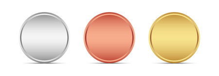 3d silver, bronze and gold blank medals. Vector illustrationのイラスト素材