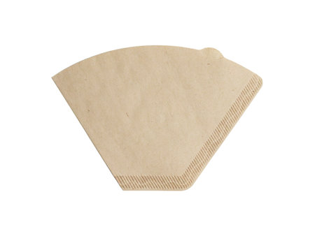 Cone type brown coffee filter isolated on whiteの写真素材