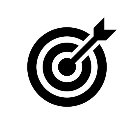Target symbol with an arrow hitting the center at a simple design. Vector illustrationのイラスト素材