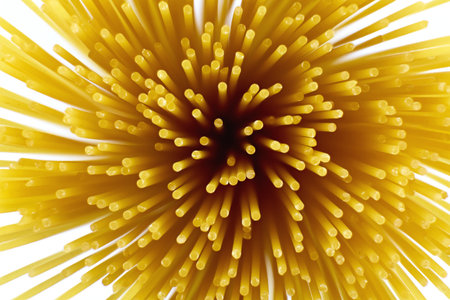 Close up of clustered uncooked spaghetti noodles. High quality photoの写真素材