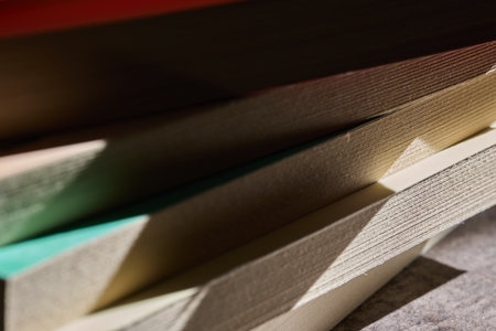 Stack of colorful books close up. High quality photoの写真素材
