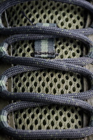 Detailed shot of shoe laces and breathable mesh fabric.の写真素材