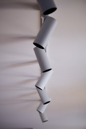 Unique ceiling light enhances decor.の写真素材