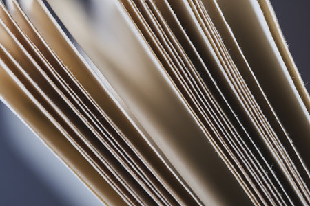 Close-up view of open book pages showing texture and detail.の写真素材