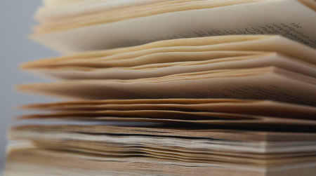 Layers of old pages sit stacked in a tidy manner.