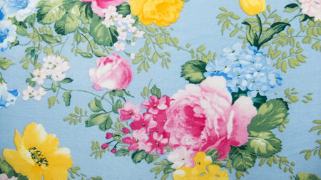 Retro Floral Pattern Blue Fabric Background