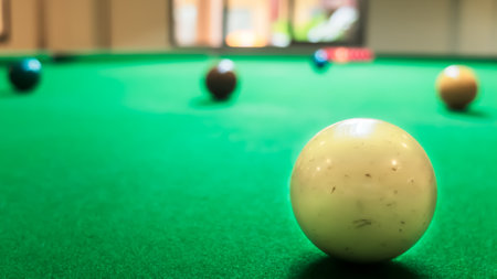 Opening Frame of Snooker Game with Only Focus on Used White Ballの写真素材