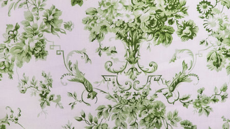 Retro Lace Floral Seamless Pattern Green Fabric Background Vintage Style