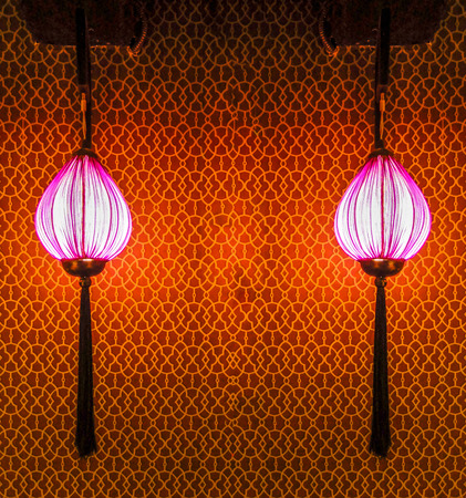 Classic Chinese Lantern Hanging on The Wall, Indoor Shotの写真素材