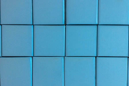 Abstract Pile of Blue Tone Recycle Paper Box used as Background Textureの写真素材