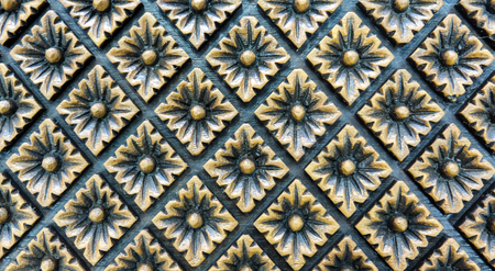 Carved Vintage Style Floral Pattern in Rectangle Shape on Wooden Background Texture for Furniture Materialの写真素材