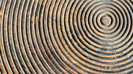 Close up of Abstract Seamless Pattern of Rustic Wooden Panel in Round or Circle Shape used as Template of Background Textured or Furniture Materialの写真素材