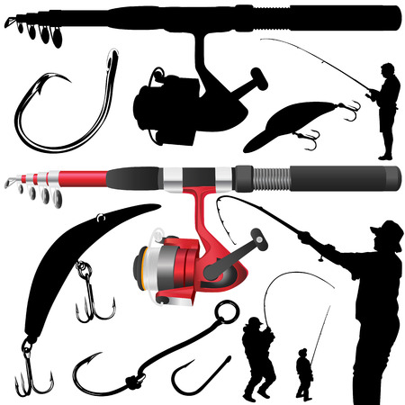 fishing rod, reel, hookのイラスト素材