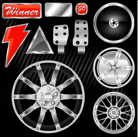 sport car equipments (rim, graphic, pedal) のイラスト素材