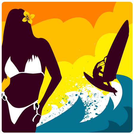 surf and girl vector のイラスト素材
