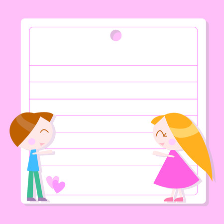 note paper with cartoon kids のイラスト素材