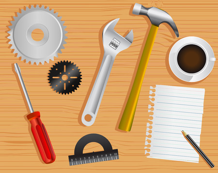 work tools and desk のイラスト素材