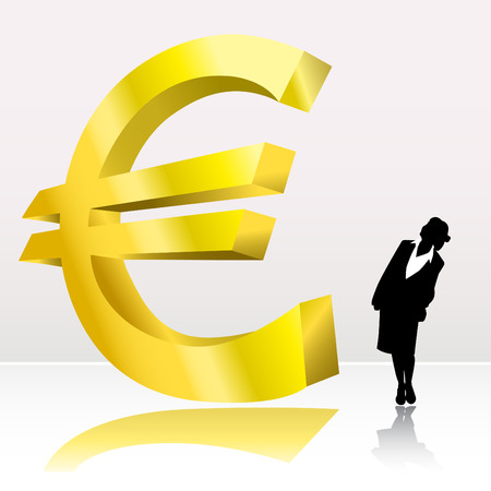 business woman looking big euro sign のイラスト素材