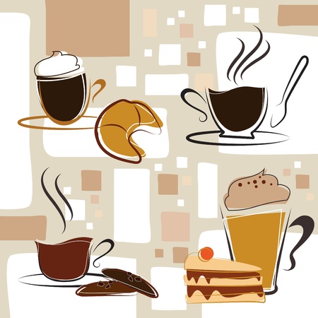 coffee, tea, cakeのイラスト素材