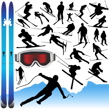 collection of ski and equipments のイラスト素材
