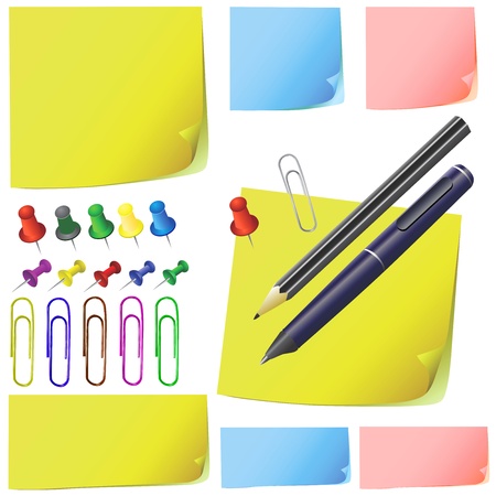 post it, note paper, pencil, pen, office pack ( different color ) のイラスト素材