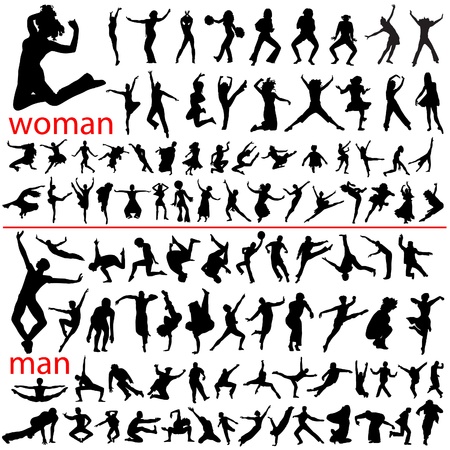100 jumping people, woman and man. のイラスト素材