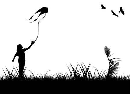 kid flying kiteのイラスト素材