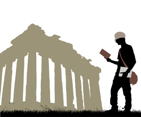 tourist with historical templeのイラスト素材