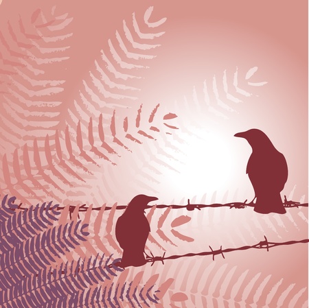 birds with leafs のイラスト素材