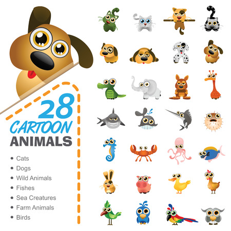 Big set of various cartoon animals and birdsのイラスト素材