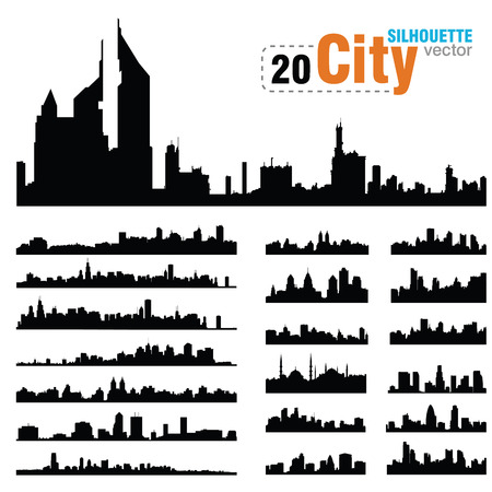 Vector silhouettes of the worlds city skylinesのイラスト素材