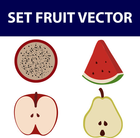 Ripe tropical fruits and slices realistic set with isolated images of mango pitaya papaya and passionfruit vector illustrationのイラスト素材