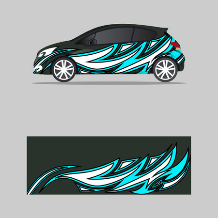 Car decal graphic vector wrap vinyl sticker. Graphic abstract wave shape designs for branding, race and drift car template design vectorのイラスト素材