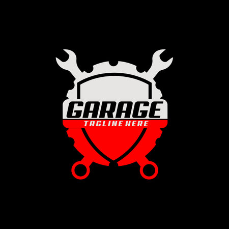 transport automotive car services garage shield guard wrench hipster logo design vectorのイラスト素材