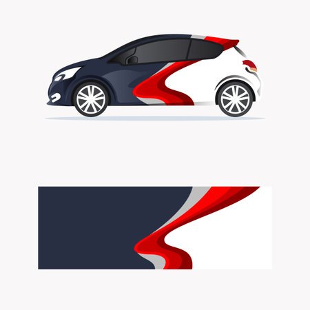vertical red wave line style design that wraps around the car for business useのイラスト素材