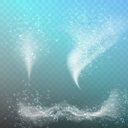 Blue underwater fizzing air bubbles Fizzy sparkles in water, sea, aquarium, ocean. Soda pop. Undersea vector texture.のイラスト素材