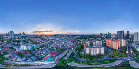 Aerial panorama cityscape of Kuala Lumpur,Malaysia(Bangsar). Drone shot at level 20. Full VR 360...