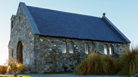 The famous Church Of The Good Shepherd on Lake Tekapo in New Zealandの写真素材